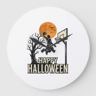 Halloween Basketball Frohes Halloween Vintage Spor Große Wanduhr