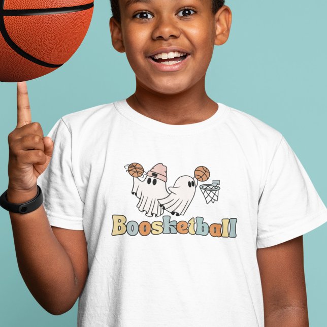 Halloween Basketball Ghosts Playing Retro Boom T-Shirt (Von Creator hochgeladen)