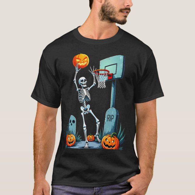 Halloween Basketball Skeleton Pumpkin T-Shirt (Vorderseite)