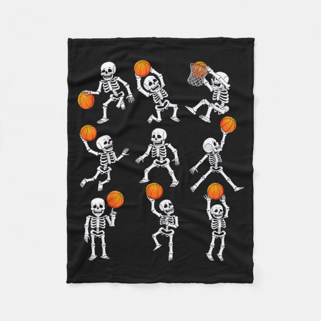 Halloween Basketball Skeletons Dunking Dribble Boy Fleecedecke (Vorderseite)