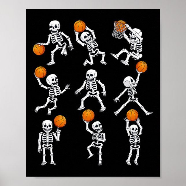 Halloween Basketball Skeletons Dunking Dribble Boy Poster (Vorne)