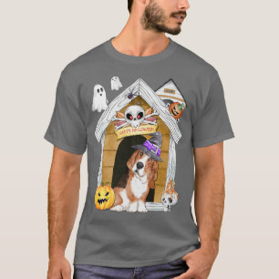 Halloween Basset Hound Dog Hexe Spuk Haus T-Shirt