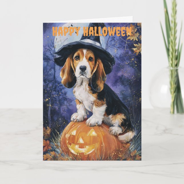 Halloween Basset Hound Feiertagskarte (Vorderseite)
