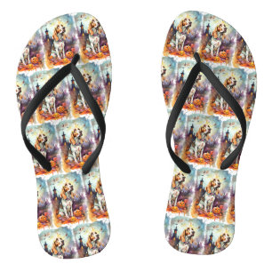 Halloween Basset Hound mit Pumpkins Beängstigend Flip Flops