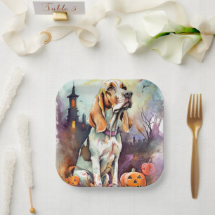 Halloween Basset Hound mit Pumpkins Beängstigend Pappteller
