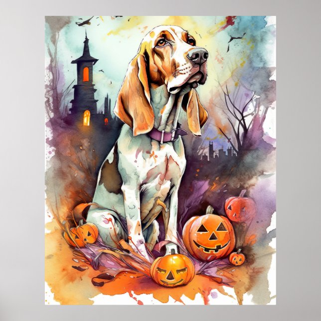 Halloween Basset Hound mit Pumpkins Beängstigend Poster (Vorne)