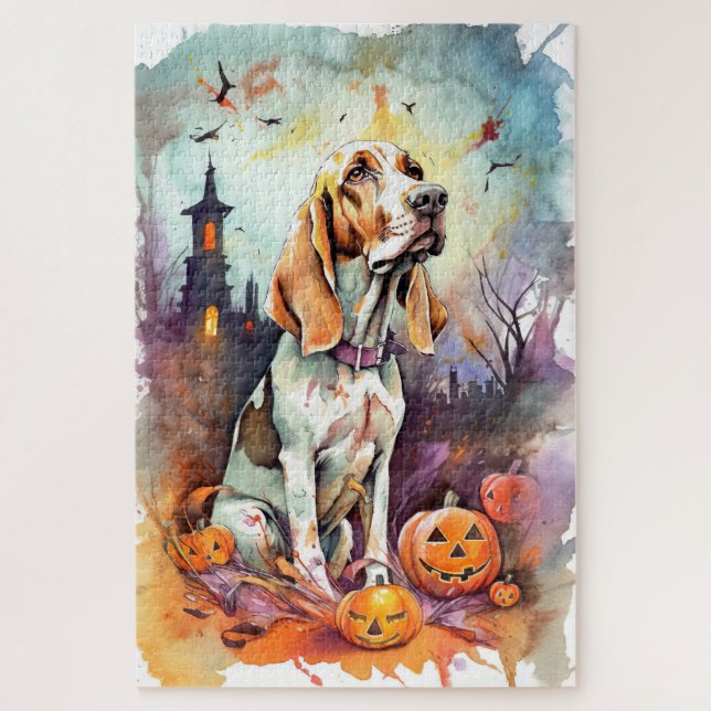 Halloween Basset Hound mit Pumpkins Beängstigend Puzzle (Vertikal)