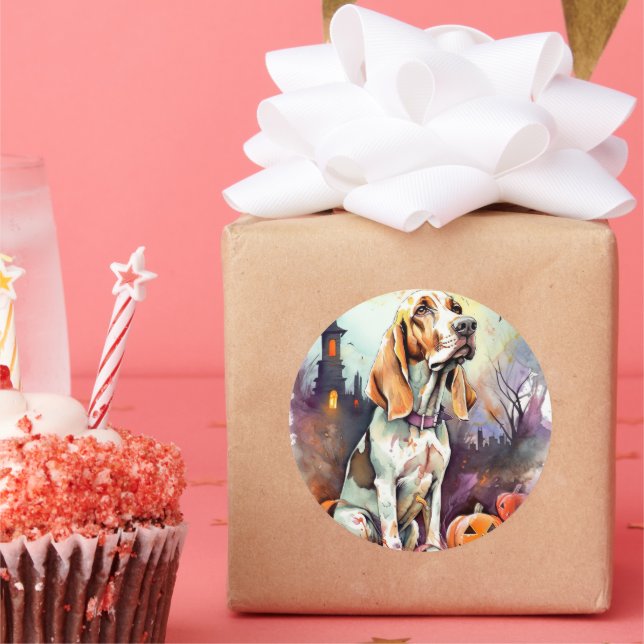 Halloween Basset Hound mit Pumpkins Beängstigend Runder Aufkleber (Party)