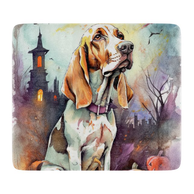 Halloween Basset Hound mit Pumpkins Beängstigend Schneidebrett (Vorderseite)