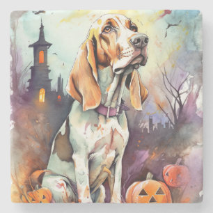 Halloween Basset Hound mit Pumpkins Beängstigend Steinuntersetzer