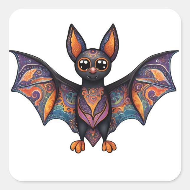 Halloween Bat Alebrije Quadratischer Aufkleber (Vorderseite)