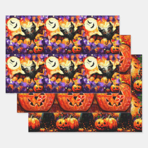 Halloween Bat Black Cat Jack-o-Lantern Decoupage Geschenkpapier Set