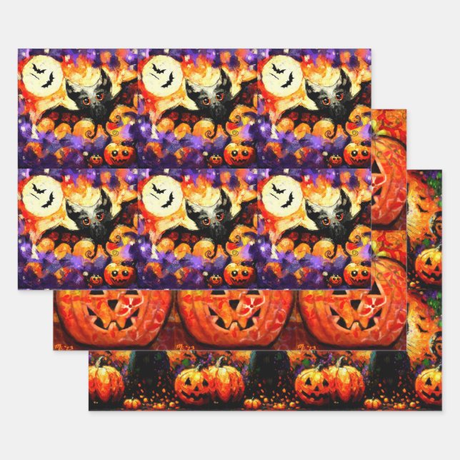 Halloween Bat Black Cat Jack-o-Lantern Decoupage Geschenkpapier Set (Set)