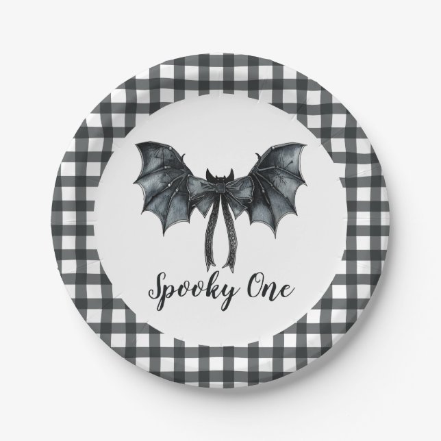 Halloween Bat Bow Spooky 1. Geburtstag Pappteller (Vorderseite)
