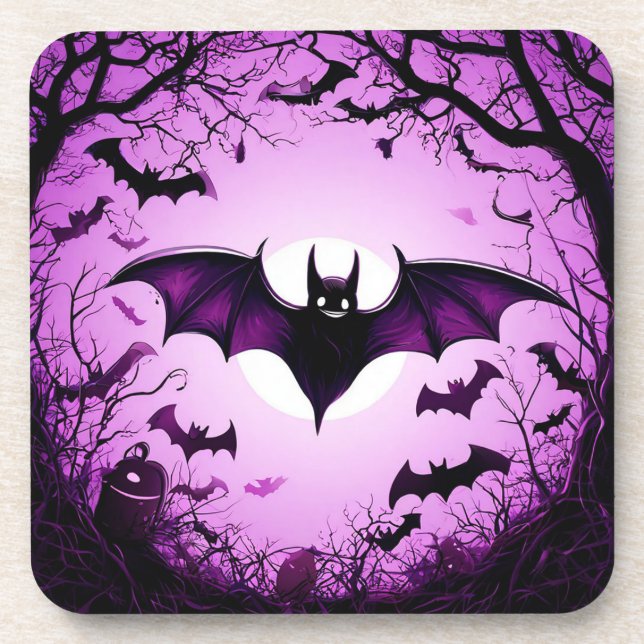Halloween Bat Flying Over Moonlit Sky Getränkeuntersetzer (Vorderseite)