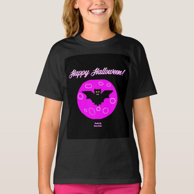 Halloween Bat Girls Black Basic T Shirt (Vorderseite)