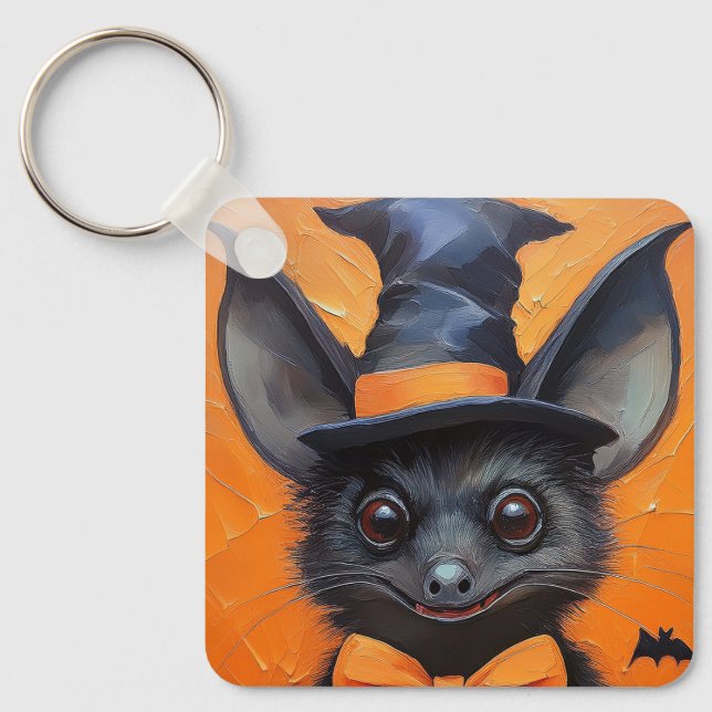 Halloween Bat in Witch Hat Schlüsselanhänger (Vorderseite)