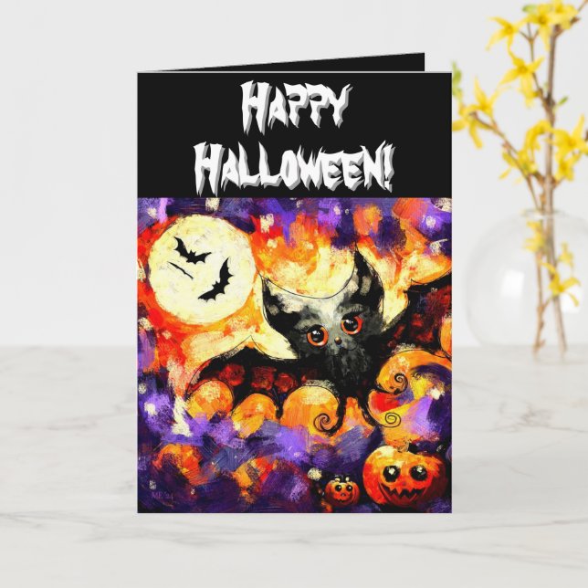 Halloween Bat & Jack-O-Lanterns Personalisiert Karte (Gelbe Blume)