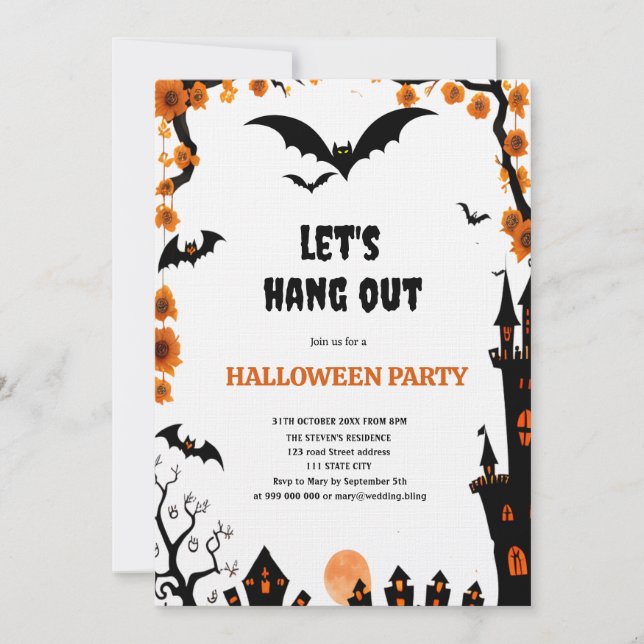 Halloween Bat let's hang out Halloween party Einladung (Vorderseite)