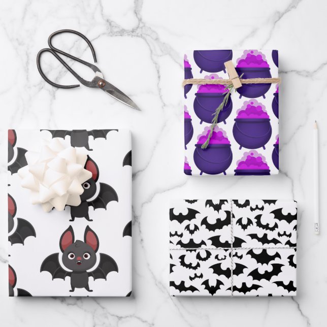 Halloween Bat Lila Geschenkpapier Set (Vorderseite)