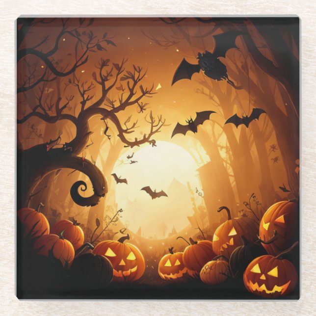 Halloween/Bat/Pumpkin/Fall Glasuntersetzer (Vorderseite)