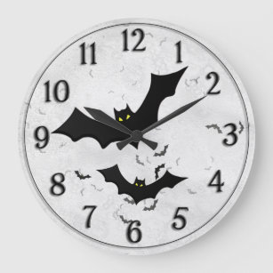 Halloween: Bat Silhouetten White Grunge BG Große Wanduhr