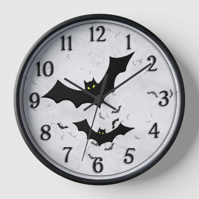 Halloween: Bat Silhouetten White Grunge BG Uhr (Vorderseite)