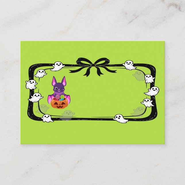 Halloween Bat With Candy Green Platzkarte (Vorderseite)