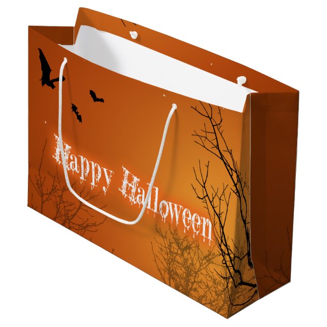 Halloween Bats & Bäume - Große Geschenktasche Große Geschenktüte (Vorderseite Schrägansicht)