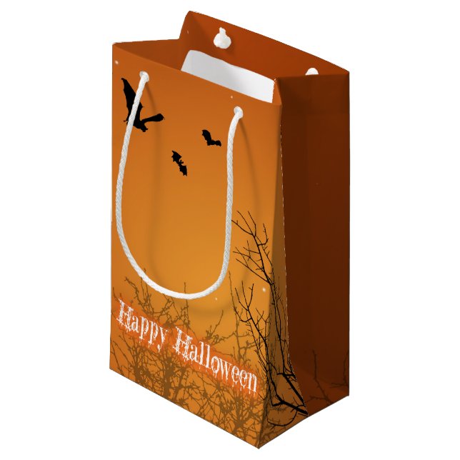 Halloween Bats & Bäume - Kleine Geschenktasche Geschenktüte (Vorderseite Schrägansicht)