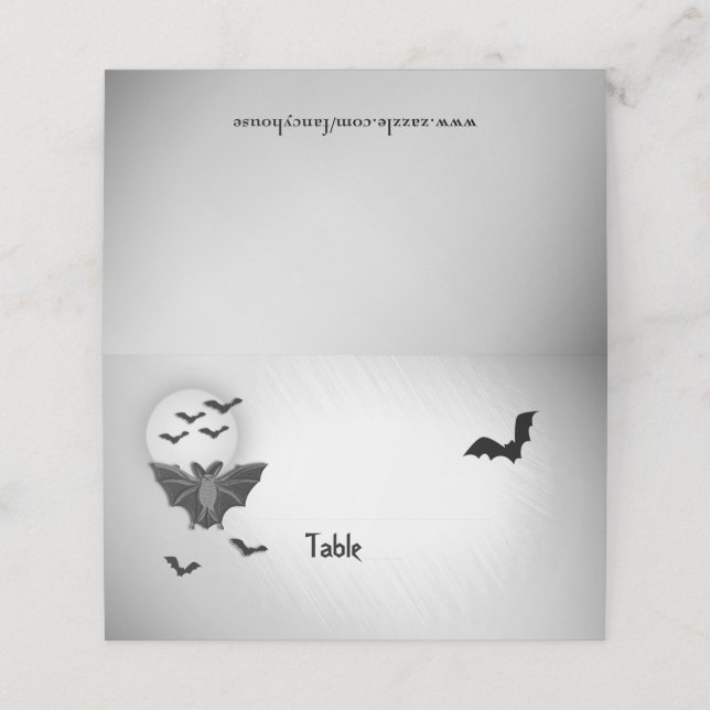 Halloween Bats Full Moon Platzkarten (Außenseite Aufgefaltet)
