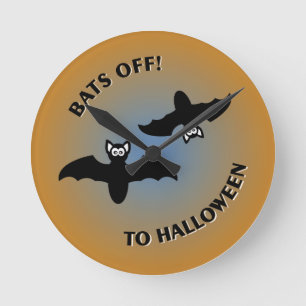 Halloween Bats Orange Blue Runde Wanduhr