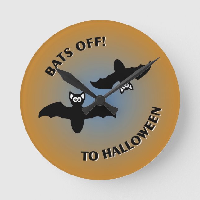 Halloween Bats Orange Blue Runde Wanduhr (Vorderseite)