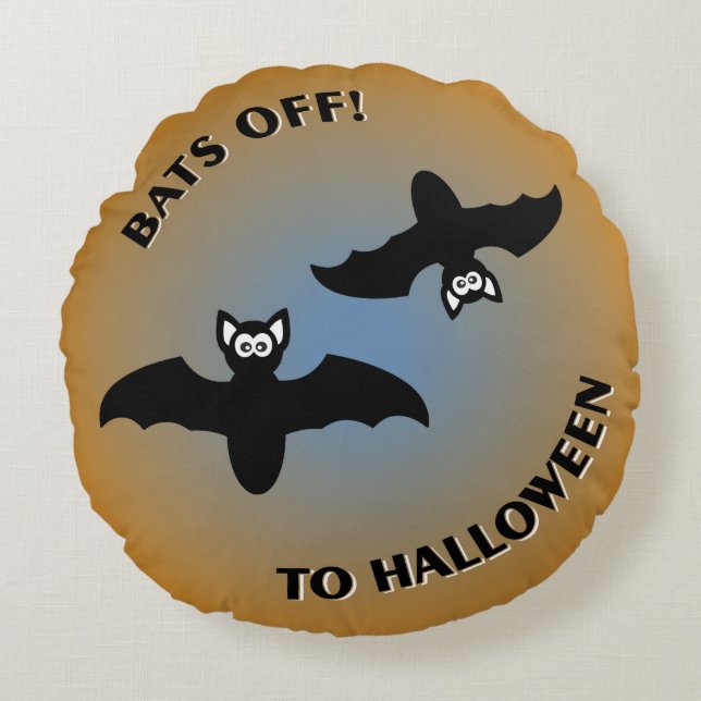 Halloween Bats Orange Blue Rundes Kissen (Vorderseite)