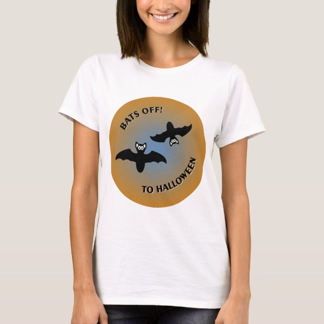 Halloween Bats Orange Blue T-Shirt (Vorderseite)