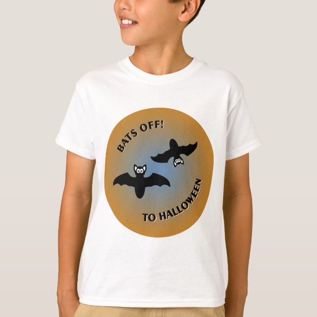 Halloween Bats Orange Blue T-Shirt (Vorderseite)