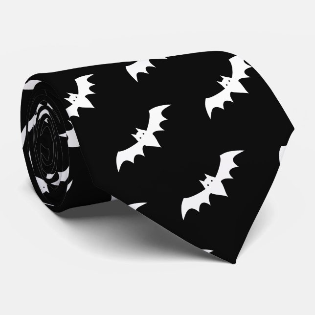 Halloween Bats Schwarz-weiß Pattern Neck Tie Krawatte (Gerollt)