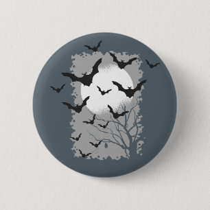 Halloween Bats Silhouette Black Flying Vampires Button
