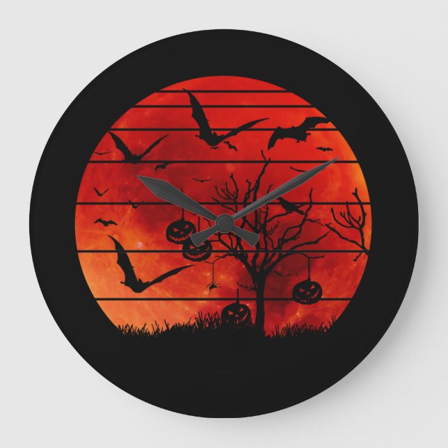 HALLOWEEN BATS UND BÄUME GROßE WANDUHR (Vorderseite)