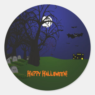 Halloween Bats und Friedhof Runder Aufkleber