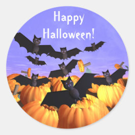 Halloween Bats und Kürbis Runder Aufkleber