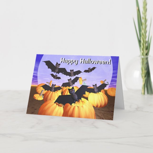 Halloween Bats und Pumpkins Card Karte (Vorderseite)