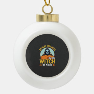 Halloween-Batterie-Reparierer Hexe bei Nacht Desig Keramik Kugel-Ornament