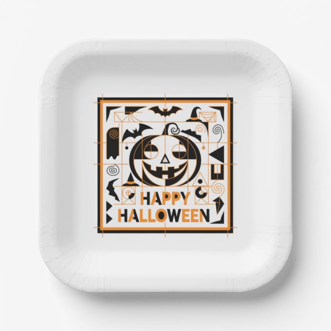 Halloween Bauhaus Pumpkin Pappteller (Vorderseite)