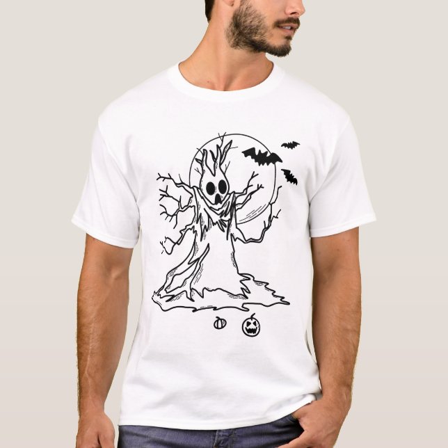 Halloween Baum mit Antlern, Mond T-Shirt (Vorderseite)