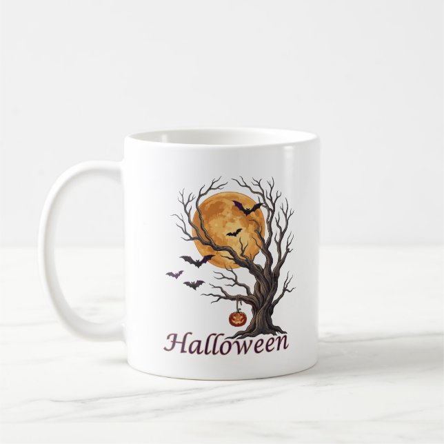 Halloween-Baum und Kürbis Jack-o'-Lantern  Kaffeetasse (Links)