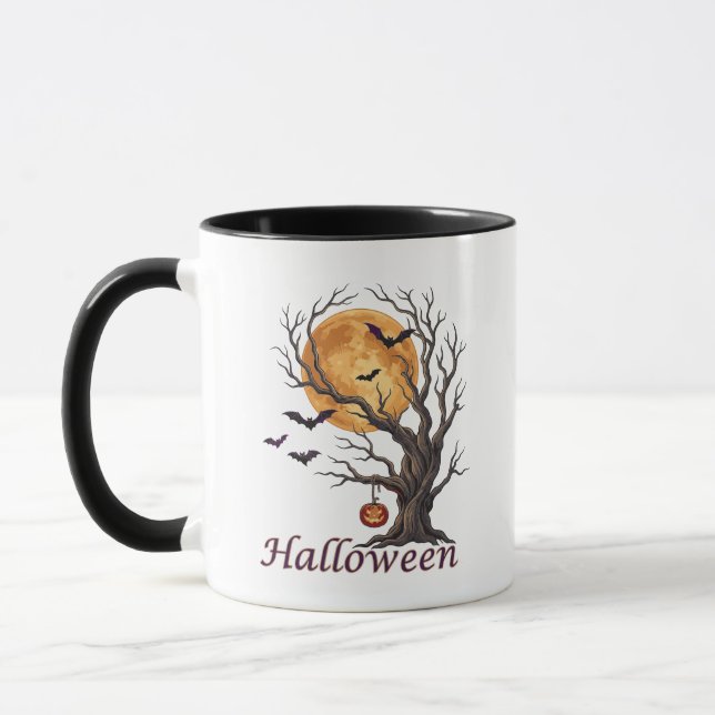Halloween-Baum und Kürbis Jack-o'-Lantern Tasse (Links)