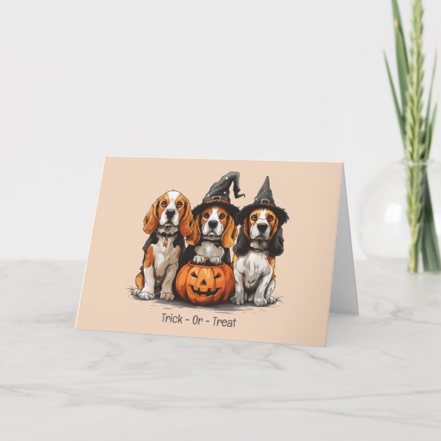 Halloween-Beagle-Hunde für Trick oder Treat Karte (Vorderseite)