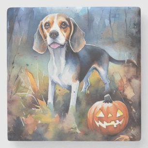 Halloween Beagle mit Kürbissen Gruselig Steinuntersetzer