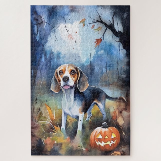 Halloween-Beagle mit Pumpkins Beängstigend Puzzle (Vertikal)